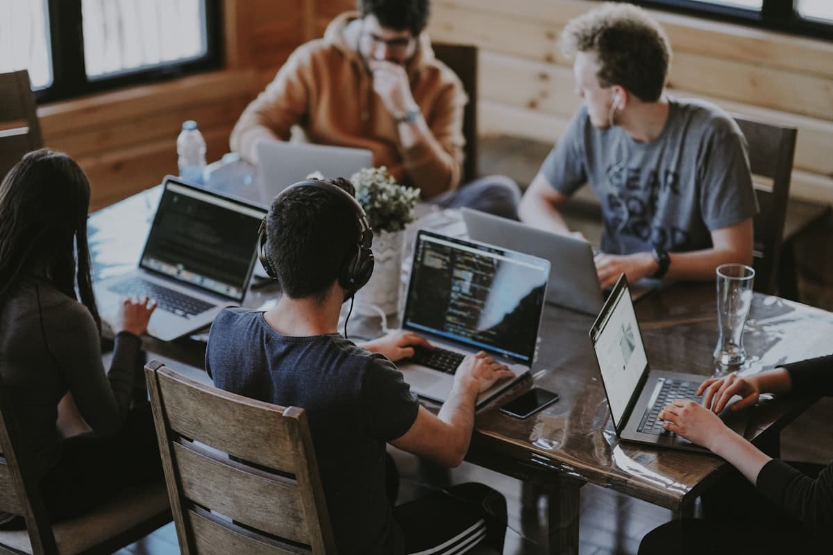 Technology consultants collaborating on a project